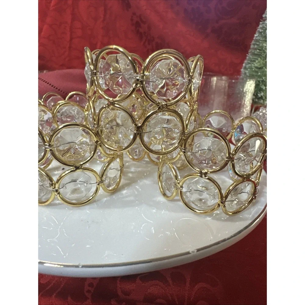 6 Crystal Sparkly Bling Gold Napkin Rings Holders Dinner Table Decor